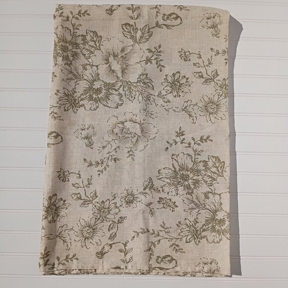 Linen Table Cloth Olive Green Floral Toile on Beige 53 x 69 Rectangle Tablecloth - Picture 4 of 9